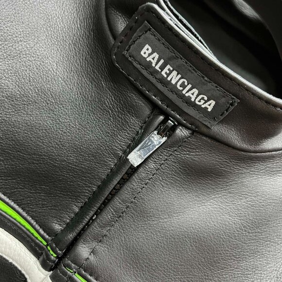 Balenciaga Oversized Leather Bikers Jacket – Jet Black / Neon - Picture 3 of 10